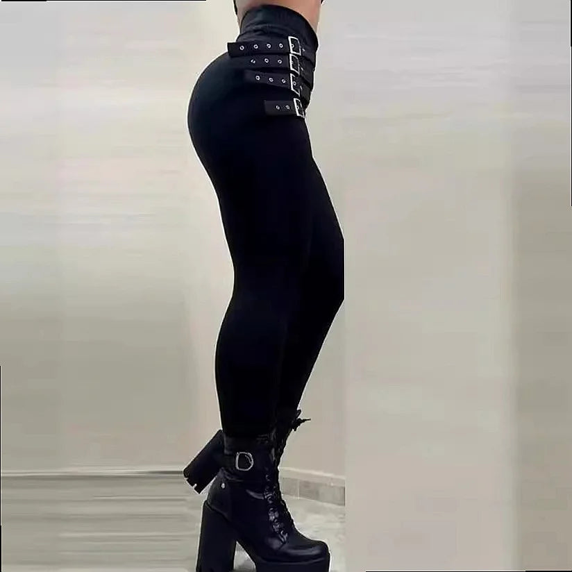LIZAKOSHT  -  High Waist Buckle Slim Pants Women Tights Pencil Pants Leggings Jumpsuit Spring Summer