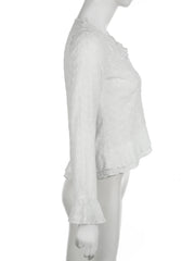 LIZAKOSHT  -  White Long Sleeve Tees Aesthetic Streetwear Tops Y2k Elegant Women Irregular Hem Shirt Female Grunge Fairycore Coquette