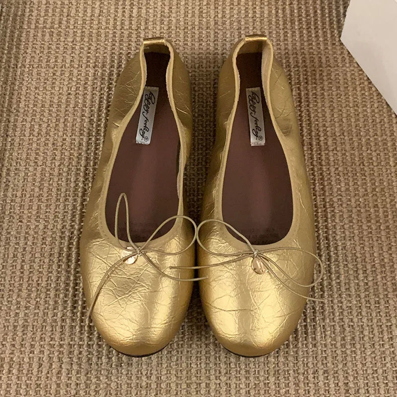 LIZAKOSHT  -  New Women Flat Shoes Fashion Round Toe Shallow Slip On Ladies Elegant Ballerina Soft Flat Heel Dress Single Shoes New Woman