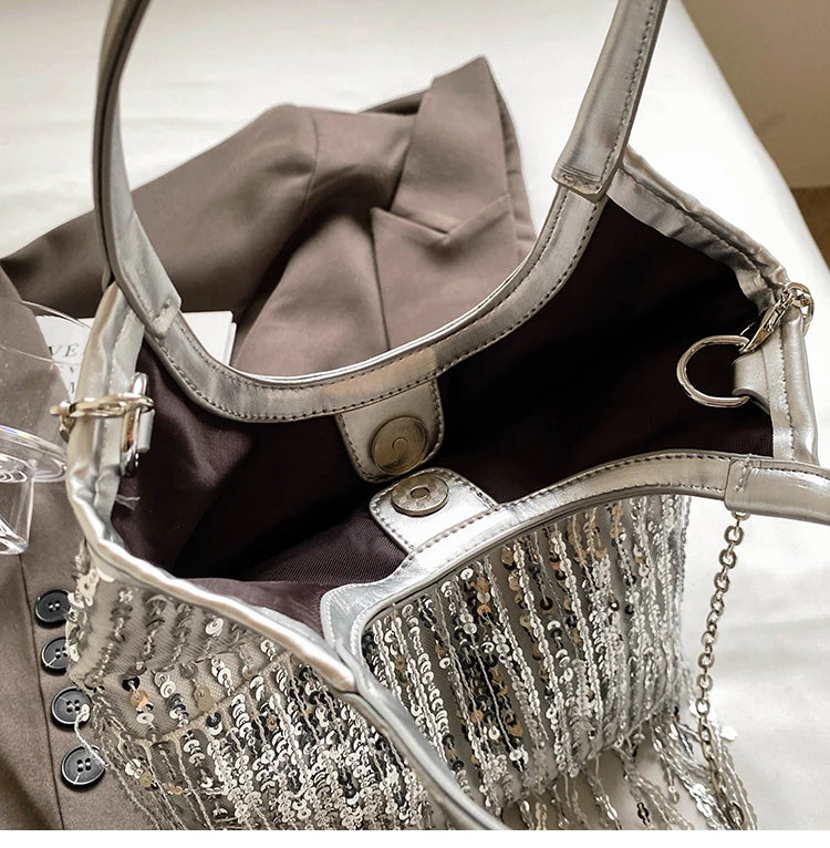 LIZAKOSHT  -  Trendy Design Sequin Tassels Tote Handbags and Purses Women Shoulder Crossbody Bags 2024 New Messenger Clutches Bag High Quality