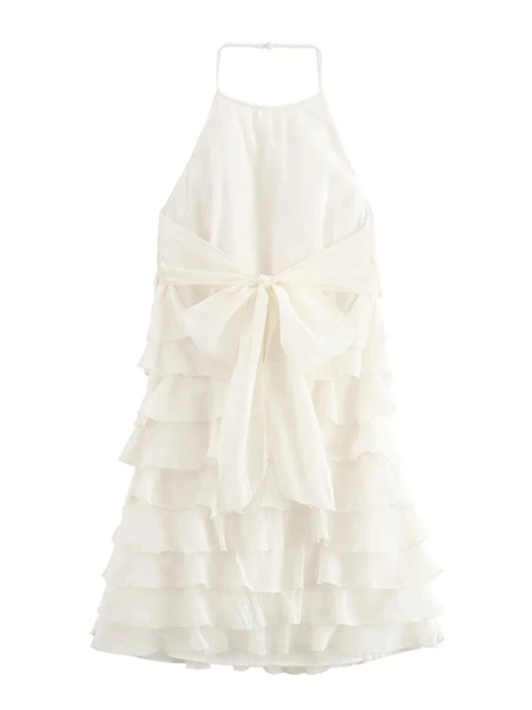 LIZAKOSHT  -  Layered Decorative Womens Halter Mini Dresses Chic Ruffled Sleeveless Backless Female Cake Skirt Summer Beach Party Short Dress