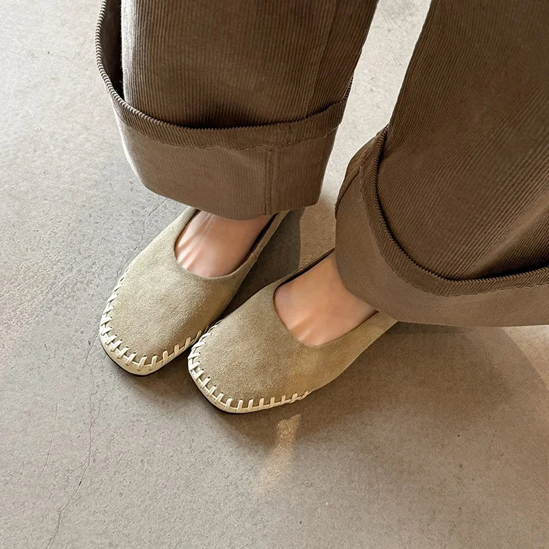 LIZAKOSHT  -  Fashion Women's Shoes New High Quality Suede Leather Shoes Round Head Shallow Mouth Flat Shoes Daily Lightweight Shoes