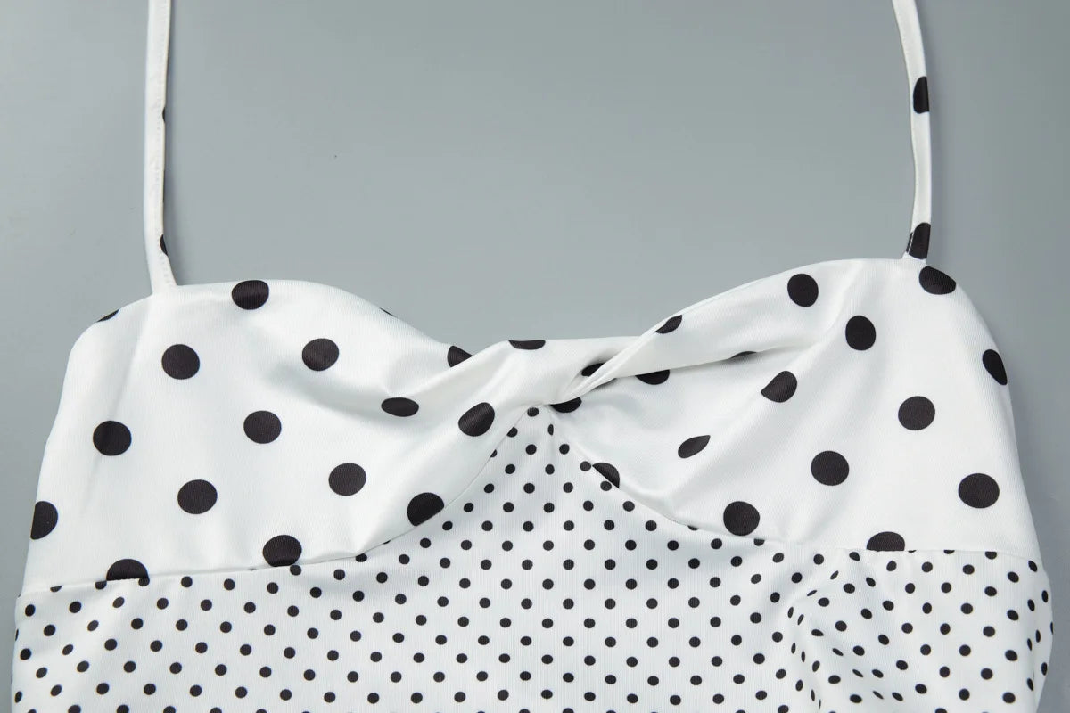 LIZAKOSHT  -  Women Polka Dot Halter Neck Maxi Dress Ruched A Line Vintage Elegant Holiday Beach Vacation Dress Spring Summer Outfit