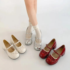 LIZAKOSHT  -  Designer Spring Autumn Thick Heel Women Mary Jane Shoes Concise Butterfly-knot Single Shoes Ladies Elegant Dress Leather Pumps