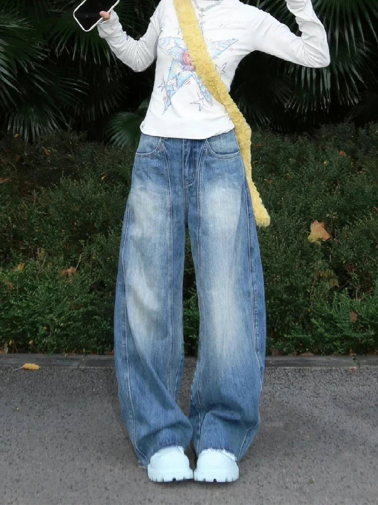 LIZAKOSHT  -  Blue Women Jeans High Waist Fashion American Vintage Streetwear Y2K NEW Wide Leg Jean Female Denim Trouser Baggy Denim Pants