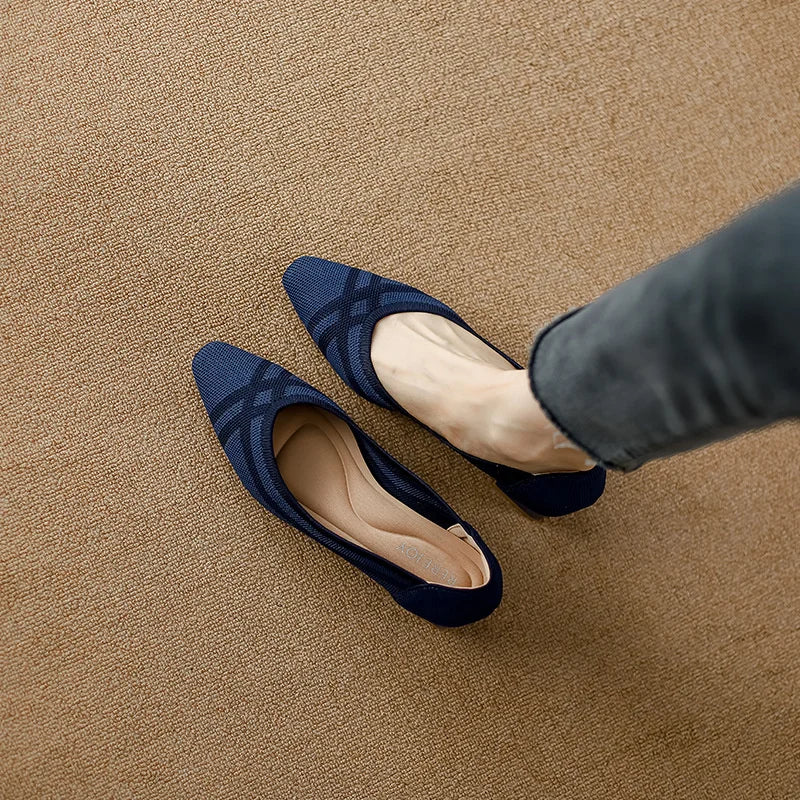 LIZAKOSHT  -  Autumn Women Fashion Casual Slip-on Pump Knitting Single Flat Shoes Breathable Shallow Mouth Square Head Cloth Loafers