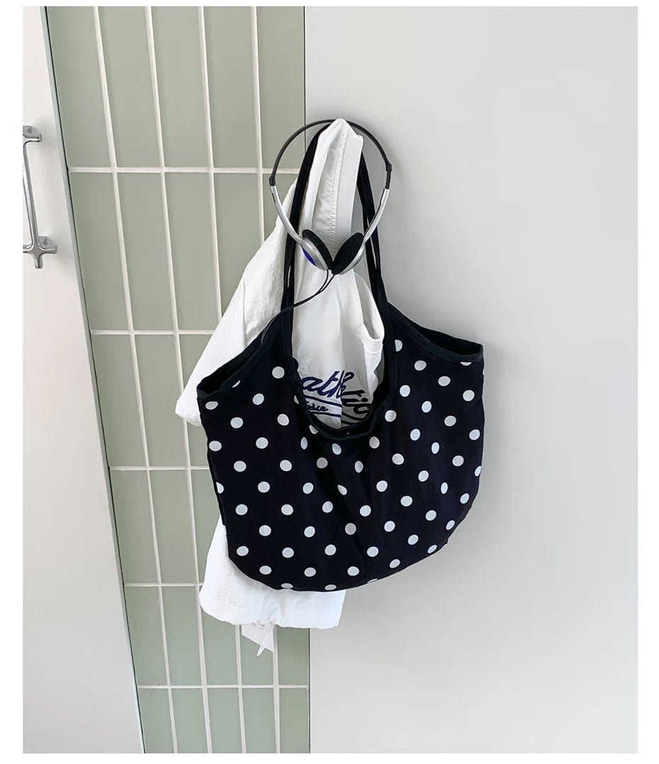 LIZAKOSHT  -  Fashion Wave Dot Shoulder Bag Versatile Large Capacity Commuter Tote Bags Casual Cotton Handbag