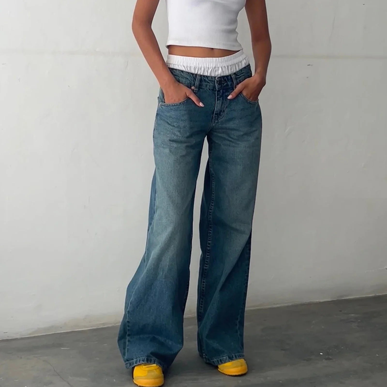 LIZAKOSHT  -  Women Y2K Wide Leg Denim Pants Baggy Low Waist Boyfriend Jeans Casual Vintage Loose Fit Jeans Trousers Cyber Grunge Streetwear