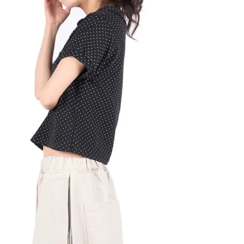 LIZAKOSHT  -  Y2k Clothes Polka Dot T Shirt For Women Folds Spring Summer Vintage Ropa De Mujer Korean Fashion Puff Sleeve Tees