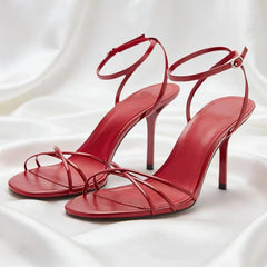 LIZAKOSHT  -  Elegant Red Ankle Strap High-heeled Sandals Women Narrow Straps Hollow High Heels Ladies Luxury Weddings Bridal Designer Pumps