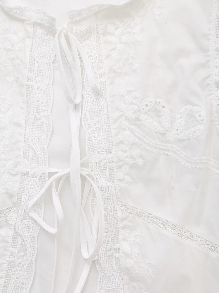 LIZAKOSHT  -  Sleeveless Lace-up Summer Blouse  Cotton Floral Embroidered lace Blouses Shirts Women Tops Vintage Boho Beach Wear Casual Blusas