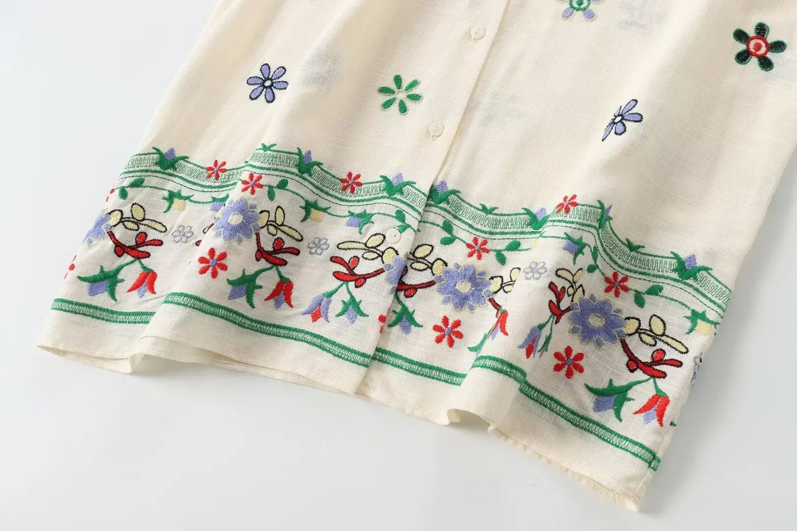 LIZAKOSHT  -  Holiday Embroidery Floral Shirts Women Blouses Suit Tops Two Piece Sets with Button Summer Vintage Elegant Woman Pant Suit