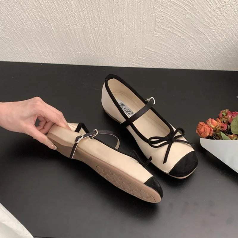 LIZAKOSHT  -  Women Flats Shoes Fashion Brand Shallow Ballet Wedge Heel Ladies Shoes Spring Mary Jane Bow Knot Shallow Ballerina Casual Mujer