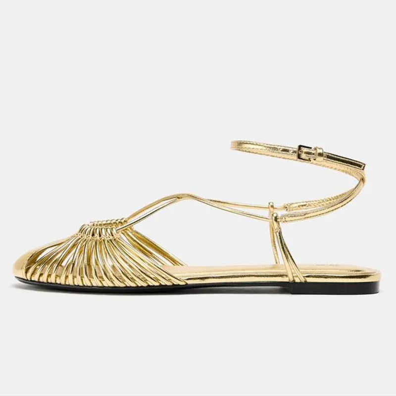 LIZAKOSHT  -  Fashion Flat Roman Sandals Women Narrow Band Comfort Fashion Beach Shoes Women Ankle Buckle Hollow Casual Weave Women Sandals