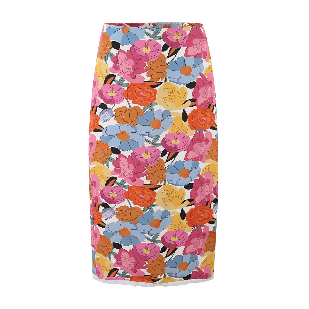 LIZAKOSHT  -  Summer Women Floral Cross Lacing Up Back Strapless Tank Top + Zip up Low Waist Hem Slit Midi Long Pencil Skirt 2 Pieces 1 Set
