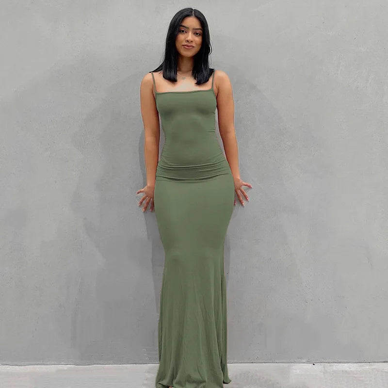 LIZAKOSHT  -  Fashion Elegant Temperament Pure Desire Sexy Long Milk Silk Wrap Dr Women's Summer Basic Thin Fabric Mid Waist Gown Tail Skirt