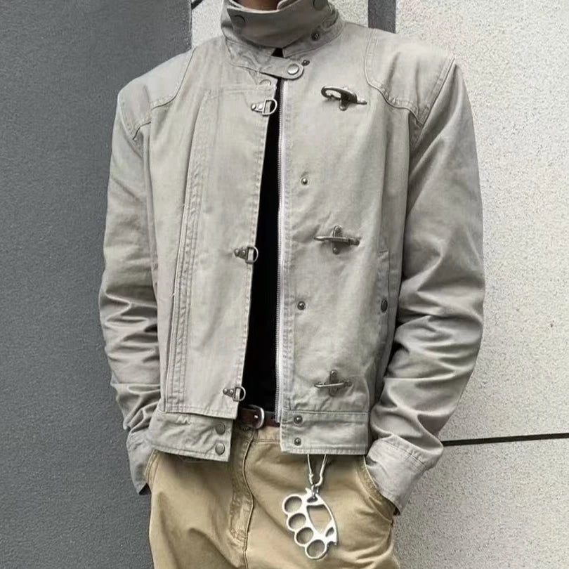 LIZAKOSHT  -  Vintage 90s Harajuku Aesthetic Streetwear Button Hooded Sweatshirts Grunge Stand Neck Jacket Y2k Casual Outfit Street Wear New