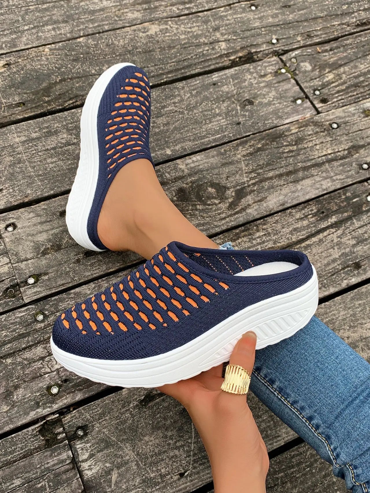 LIZAKOSHT  -  Low Shoes Woman  Cover Toe Massage Slippers House Rome Cotton Fabric Hoof Heels Rubber Slides Shoes Low Home Slippers Women'