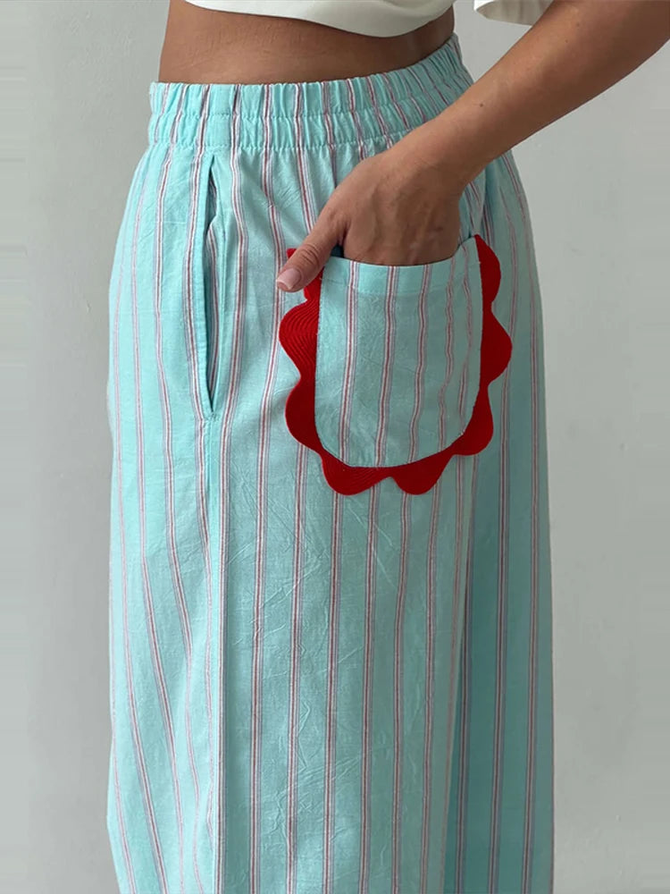 LIZAKOSHT  -  Pants Leg Stripe Women Trousers Adjustable Waist Wrap Loose Summer Floor Length Boho Palazzo Trousers Women Outfit For Women