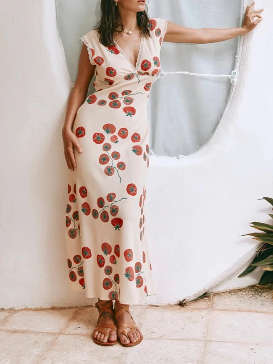 LIZAKOSHT  -  Women Y2k V Neck Maxi Dress Vintage Floral Print Sleeveless Backless Long Dress Bohemian Beach Midi Dress Streetwear