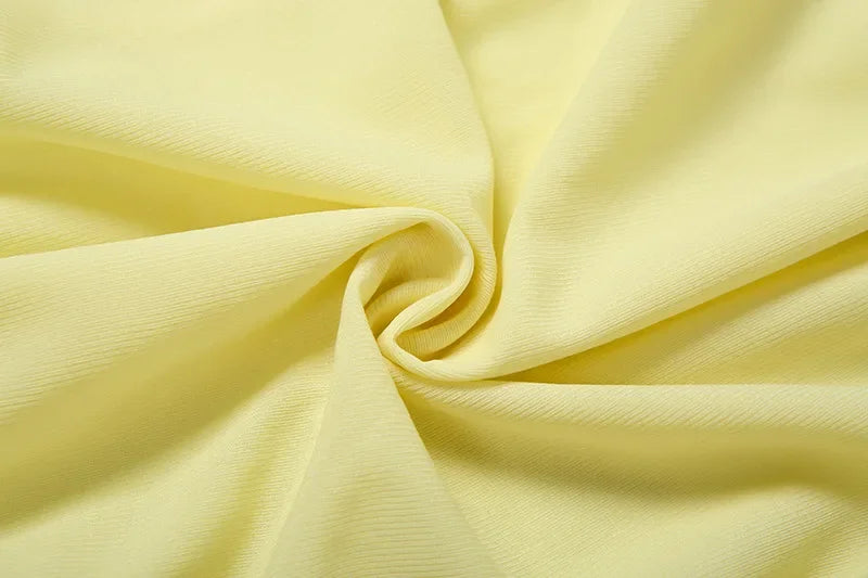 LIZAKOSHT  -  Elegant Sexy Yellow Ruffles Ruched Boydcon Mini Dress Women Lace Up Slash Neck Off Shoulder Flare Long Sleeve Party Clubwear