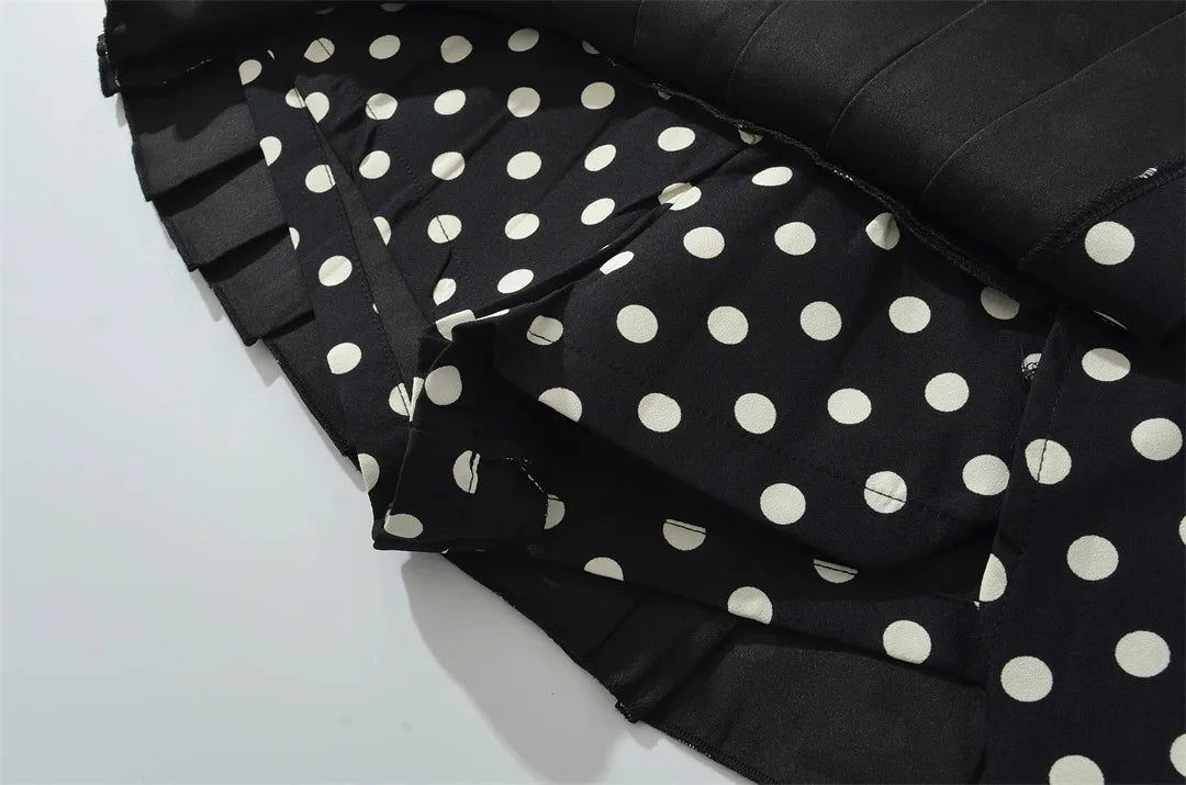 LIZAKOSHT  -  Women Button Black and White Polka Dot Print REMINI SKORT Micro-mini Skirt