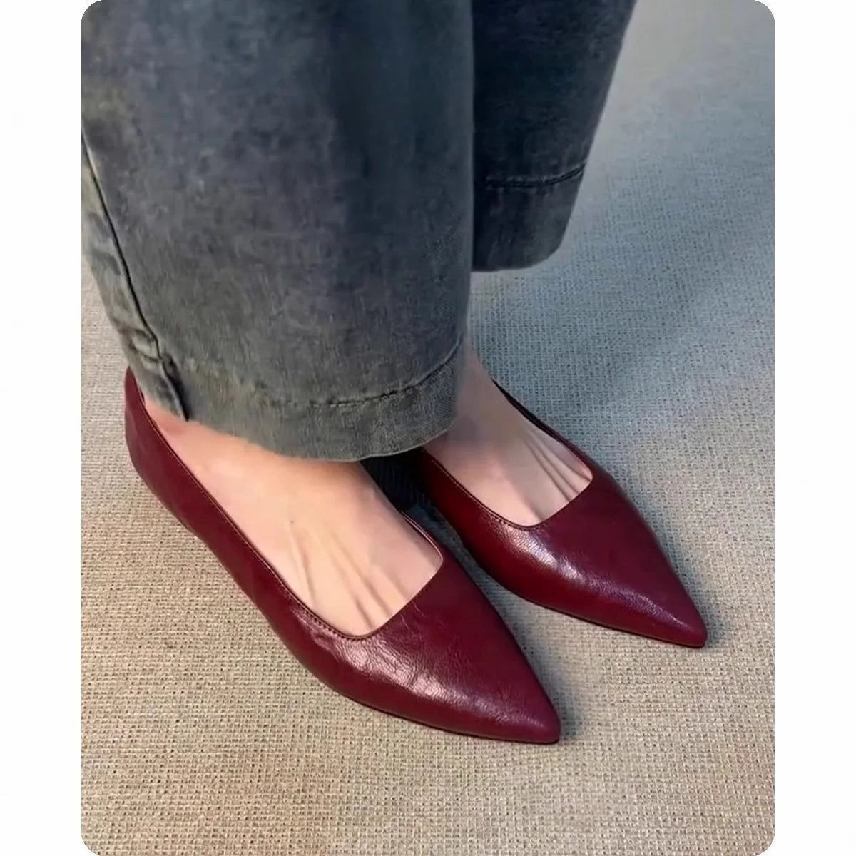 LIZAKOSHT  -  Flat Heel Pointed Toe Women's oes Spring Commute Work oes Korean Sle Leather Inner Layer Pig Skin Slip-On Daily Wear