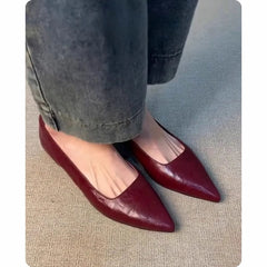LIZAKOSHT  -  Flat Heel Pointed Toe Women's oes Spring Commute Work oes Korean Sle Leather Inner Layer Pig Skin Slip-On Daily Wear