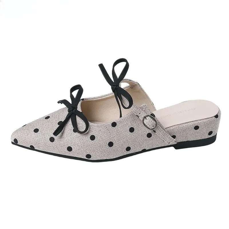 LIZAKOSHT  -  Designer Spring Summer Butterfly-knot Women Mules Slippers Wedges Heel Slip On Slide Ladies Elegant Polka Dot Dress Sandalias