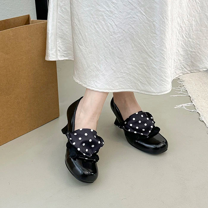 LIZAKOSHT  -  Vintage Polka Dot Thick Heel Women Mary Jane Shoes Outdoor Slip On Pumps Spring Autumn Eelgant Dress Leather Single Shoes