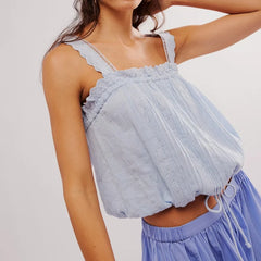 LIZAKOSHT  -  Women Y2K Lace Patchwork Tank Top Cute Solid Color Pleated Ruffle Hem Babydoll Vest Summer Fairy Grunge Crop Shirts ﻿