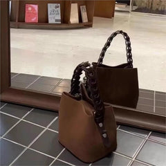 LIZAKOSHT  -  Retro Matte Bucket Handbag Women Suede Woven Handle Shoulder Bag Ladies Harajuku Everyday Casual Versatile Crossbody Bag