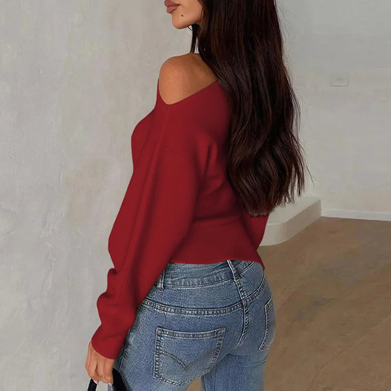 LIZAKOSHT  -  Autumn Irregular Long-sleeved Simple Diagonal Shoulder Elastic Slim Fit Split T-shirt Top Ruched Streetwear Party Clothing