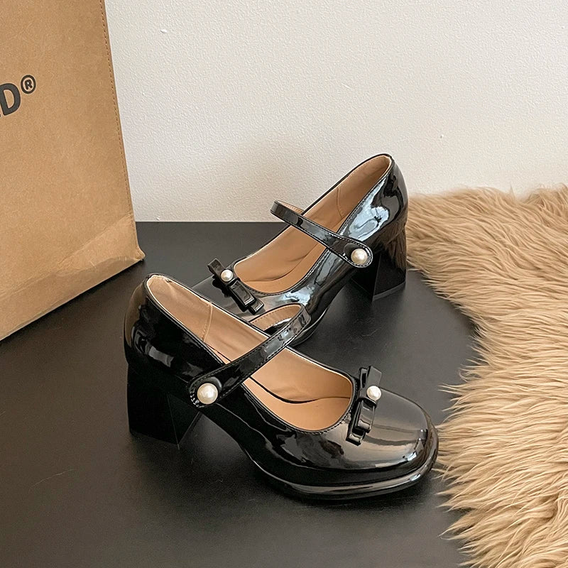 LIZAKOSHT  -  Designer Square Toe Women Lolita Mary Jane Shoes New Spring Ladies Elegant Butterfly-knot Thick Heel Wedding Party Pumps