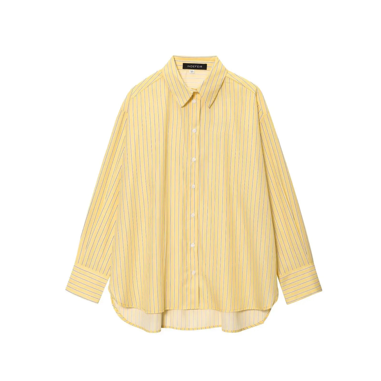 LIZAKOSHT  -  Women Striped Loose Shirt Spring Casual Long Sleeve Asymmetric Hem Women's Shirts With Button Female Blouse & Shirts