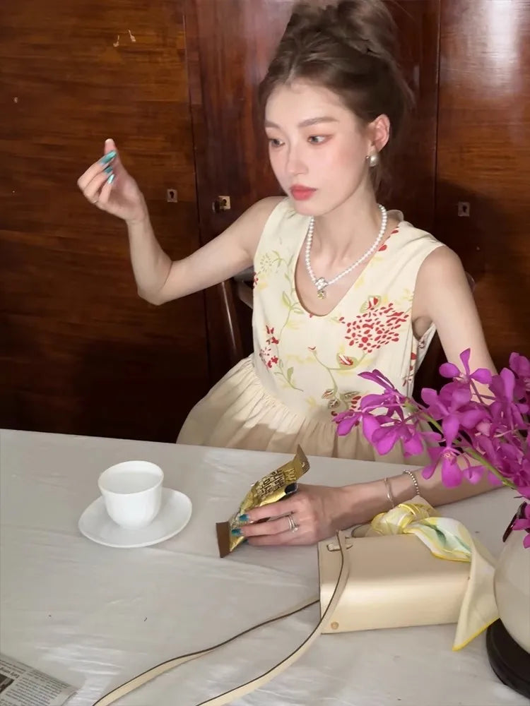 LIZAKOSHT  -  Women Sleeveless Floral Print Summer Dress Lady Mini Short Casual Dress Lady Casual Street Chic France Vestidos