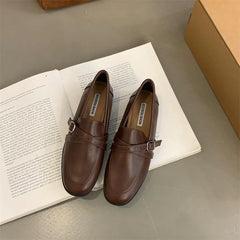 LIZAKOSHT  -  Retro Woman Shoes Slip-on Autumn Female Footwear British Style Oxfords Loafers With Fur Slip On Fall Dress Preppy New Leather