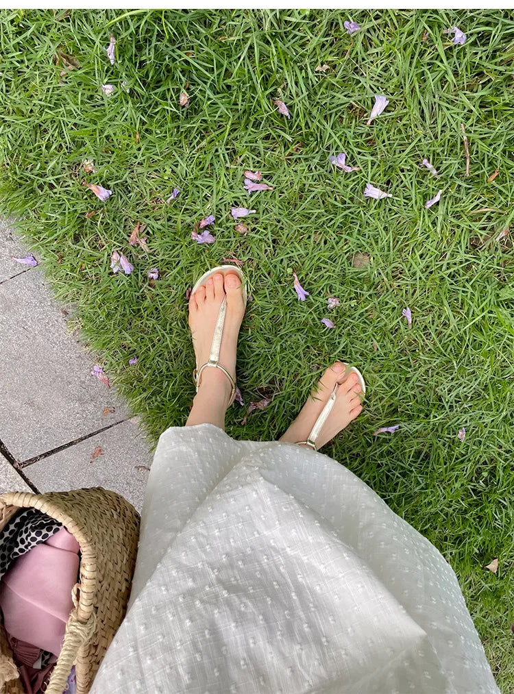 LIZAKOSHT  -  Summer Clip Toe Thong Flipflops Ladies Gold Gladiator Sandals Flats Narrow Band Roman Shoes Female Antiskid Beach Sandalias