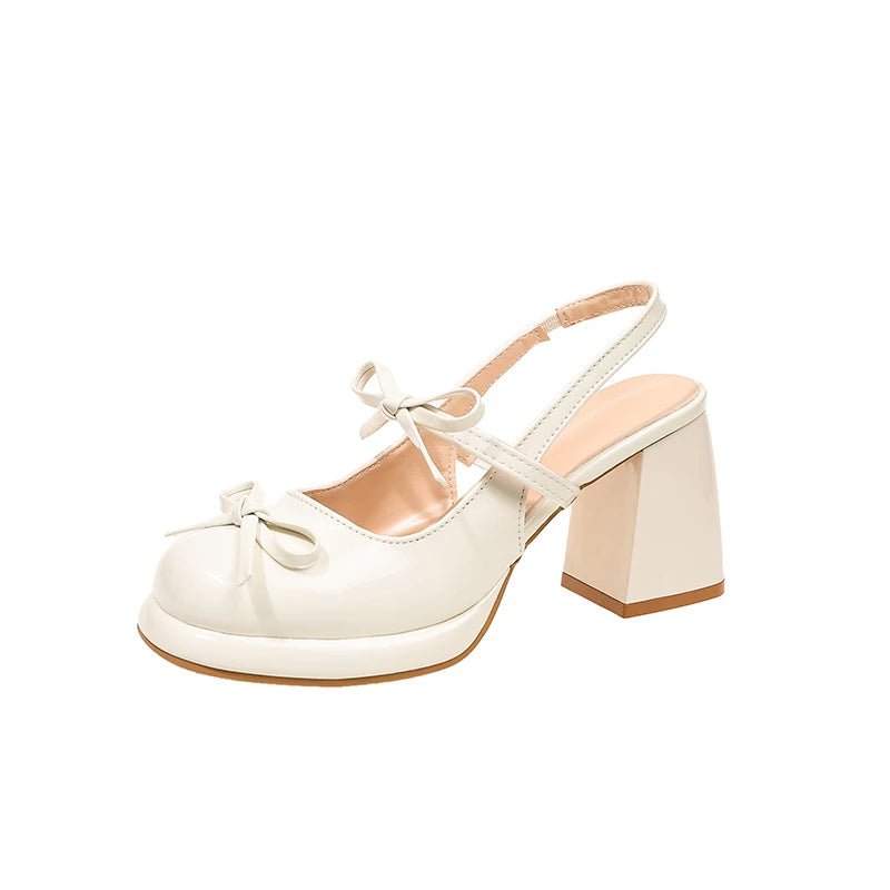 LIZAKOSHT  -  Sweet Butterfly-knot Women Sandals Fashion Cover Toe Thick Heel Mules Shoes Elegant Party Dress Female Slingbacks Sandalias