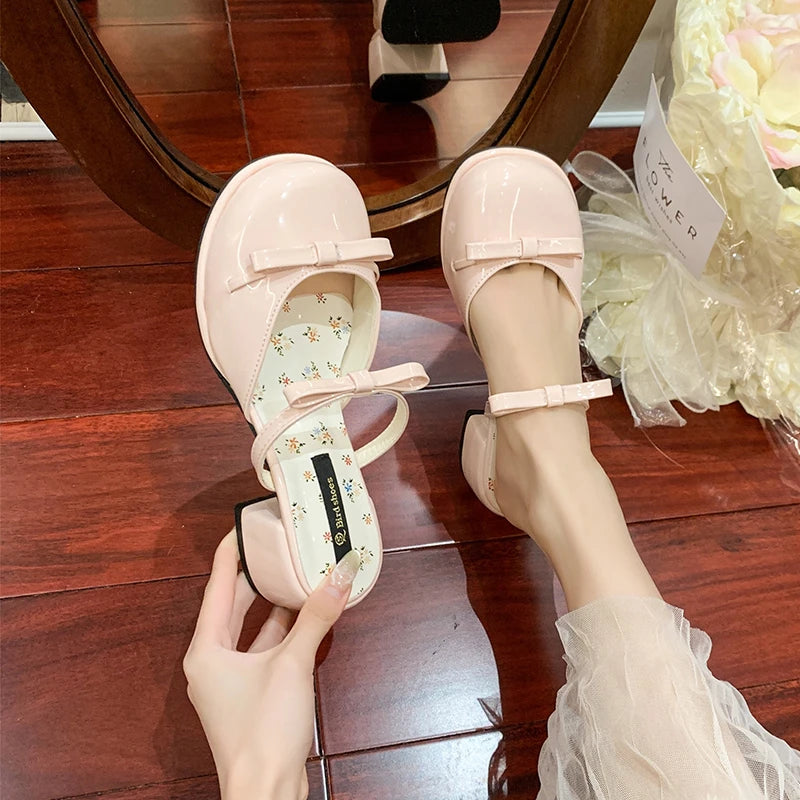 LIZAKOSHT  -  Summer Butterfly-knot Cover Toe Women Slippers Elegant Thick Heel Dress Slides Ladies Concise Slingback Dress Sandals Mule Shoes