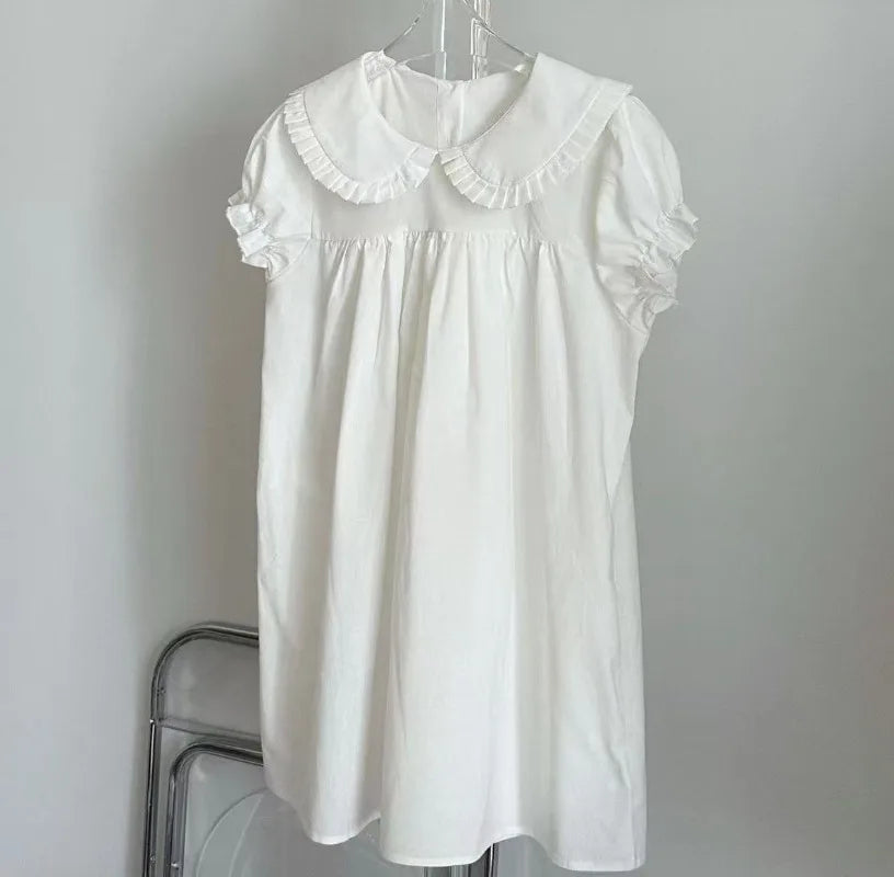 LIZAKOSHT  -  French Vintage Peter Pan Collar Puff Sleeve Sweet Dress Y2k Spring Summer Pleated All Match Clothes Harajuku High Street Dress