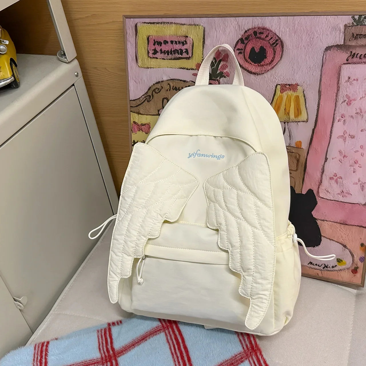 LIZAKOSHT  -  Versatile Angel Wing Backpack Y2k Style Large Capacity Canvas Backpack Lightweight Embroidered Pattern Nylon Student Backpack