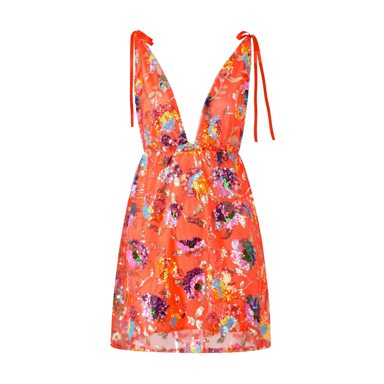 LIZAKOSHT  -  Sexy Women's Sparkly Floral Sequin Dress Summer Backless Low-Cut Shinny Mini Dress for Birthday Party Cocktail Clubwear Wedding