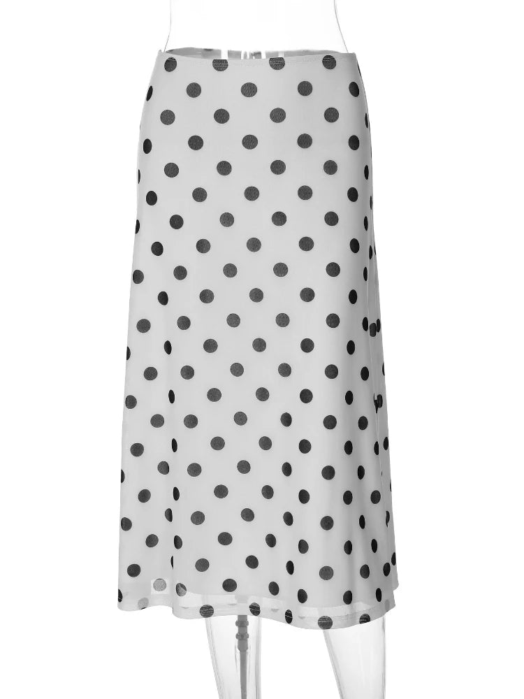 LIZAKOSHT  -  Summer Polka Dot Skirts for Women Sexy Elegant Slim White Skirt Female Clothing Mesh Midi Dress Y2K Party Streetwear