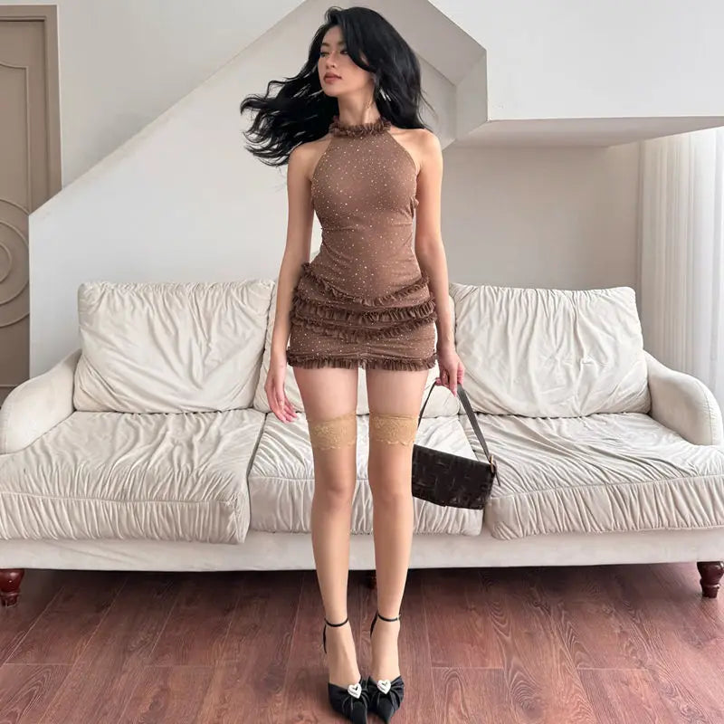 LIZAKOSHT  -  Retro Sequin Slim Backless Mini Dress Y2K Vintage Women Sleeveless Sexy Dresses Elegant Party Club Summer New Vestidos