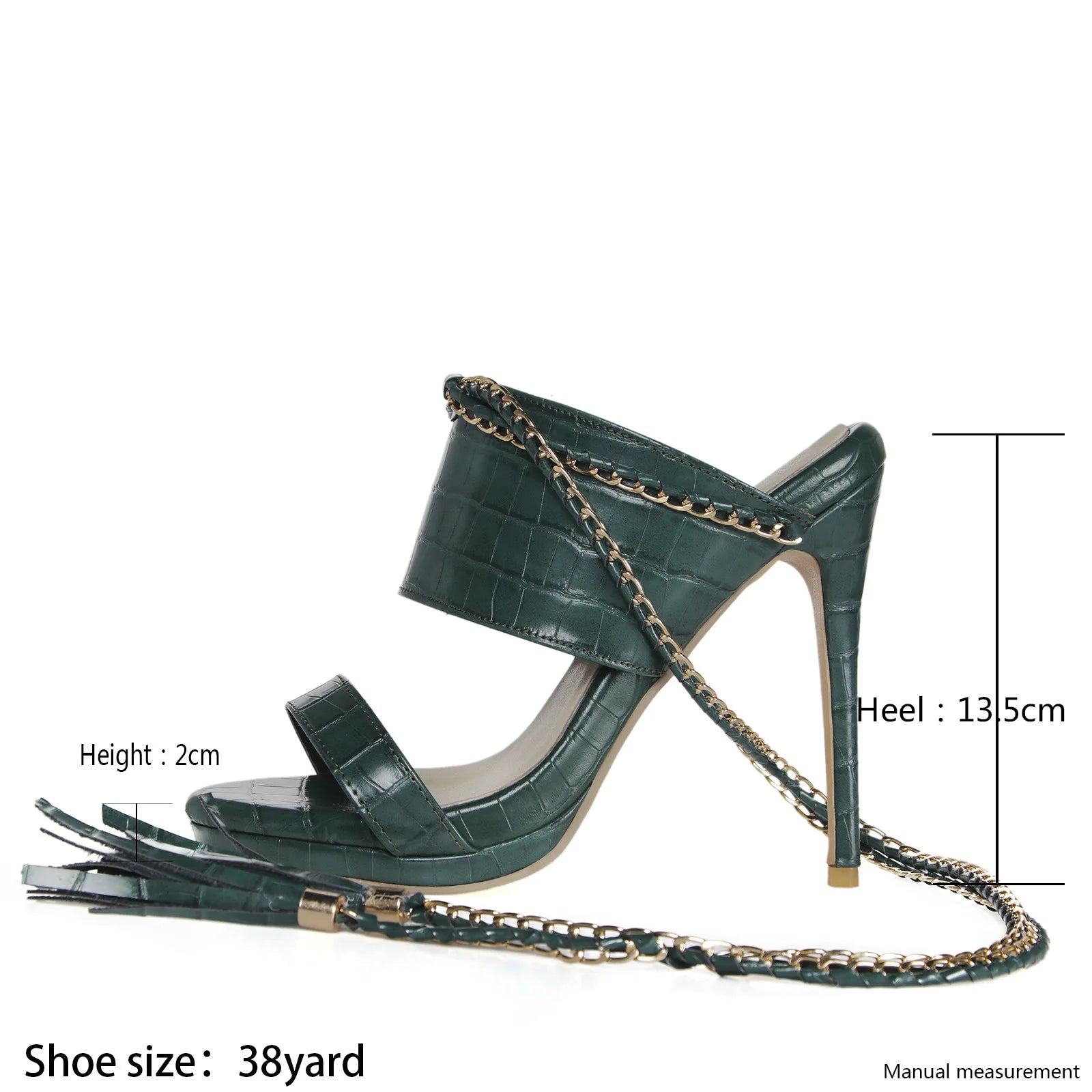 LIZAKOSHT  -  13.5cm Chain Strap Ankle Fine Strap Tassel Back Empty High Fine Heel Sandals Women's Size Platform Sandals Women shoes