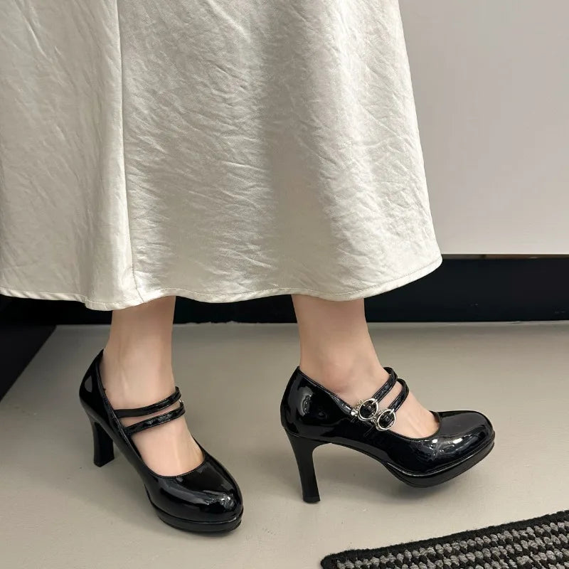 LIZAKOSHT  -  Designer Luxury Thick Heel Women Mary Jane Shoes Concise Shallow Belt Buckle Shoes Ladies Outdoor Elegant Dress Dancing Pumps