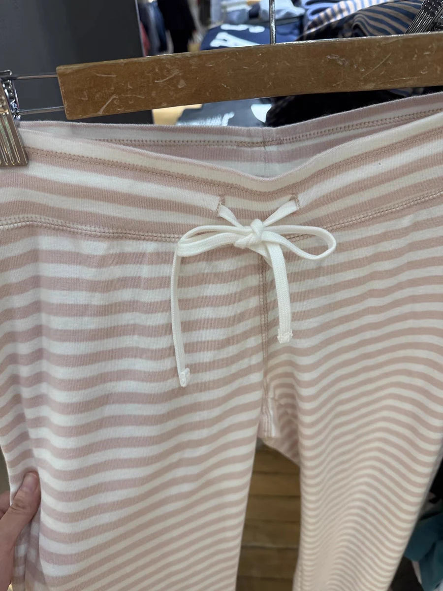 LIZAKOSHT  -  Pink Striped Cute Wide Leg Pants Women Autumn New Low Waist Drawstring Trousers Female Sweet Preppy Style Sport Sweatpants New