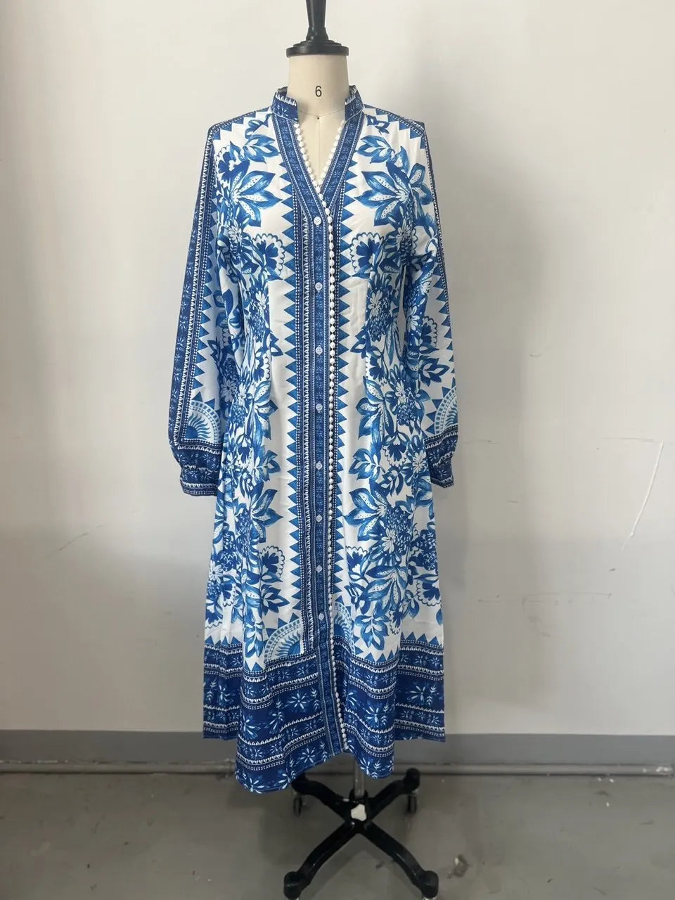 LIZAKOSHT  -  New Style Printed Long Dress with Slit Sleeves and V-Neck Casual Lace Beach Resort Dress