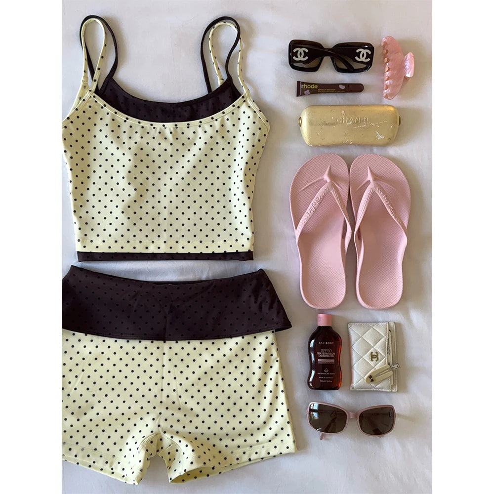 LIZAKOSHT  -  Sexy Women Polka-dot Strap Cropped Cami bikinis Swimsuit Female Swimwear Monokini Swimming Suit Beachwear Bathing Suit